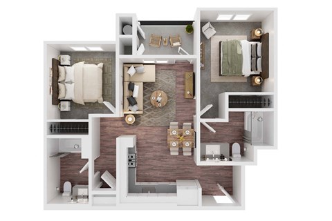 Floor plan for 2 beds, 2 baths, 840 sqft